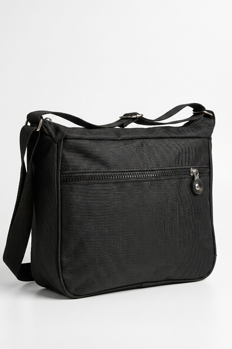 Kadın Siyah Çok Cepli Armalı Paraşüt Çanta - 28397-SIYAH - 2