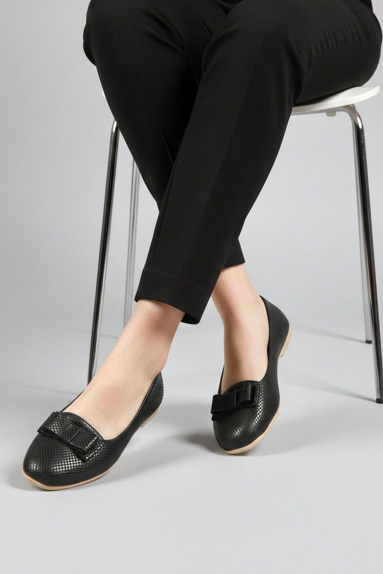 Kadın Siyah Fiyonk Detaylı Hasır Babet - 28194-SIYAH - 1