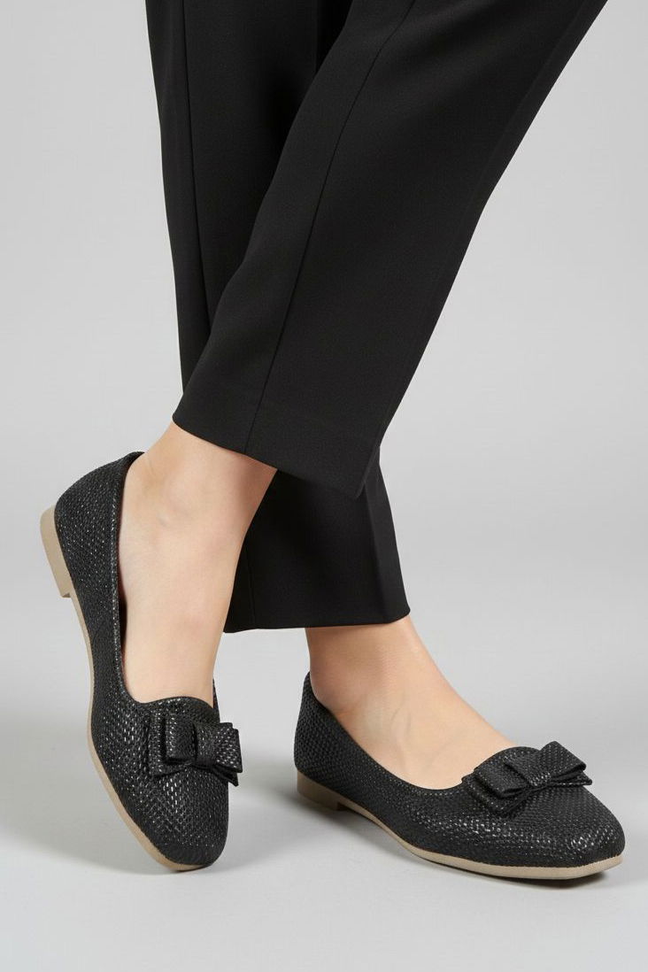 Kadın Siyah Fiyonk Detaylı Hasır Babet - 28194-SIYAH - 2