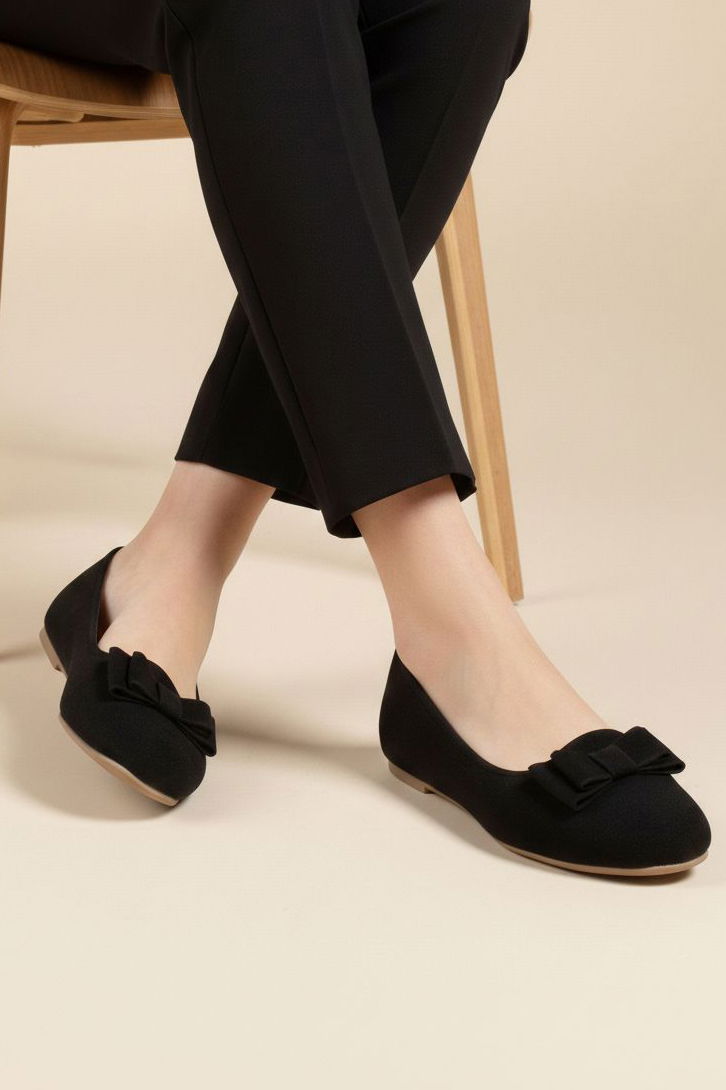 Kadın Siyah Fiyonk Detaylı Süet Babet - 28197-SIYAH - 1