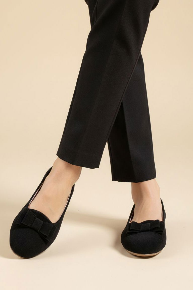 Kadın Siyah Fiyonk Detaylı Süet Babet - 28197-SIYAH - 3