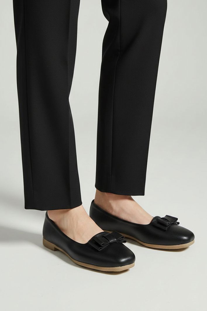 Kadın Siyah Fiyonk Detaylı Suni Deri Babet - 28195-SIYAH - 3