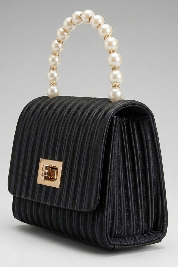 Kadın Siyah İnci Ve Zincirli Çanta - 28428-SIYAH - 2