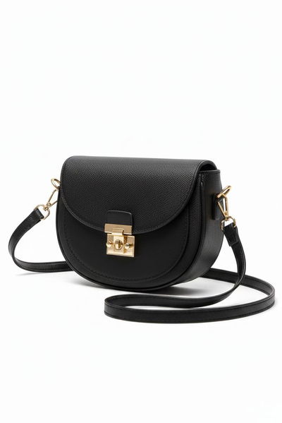 Kadın Siyah Kapaklı Suni Deri Çanta - 28139-SIYAH 