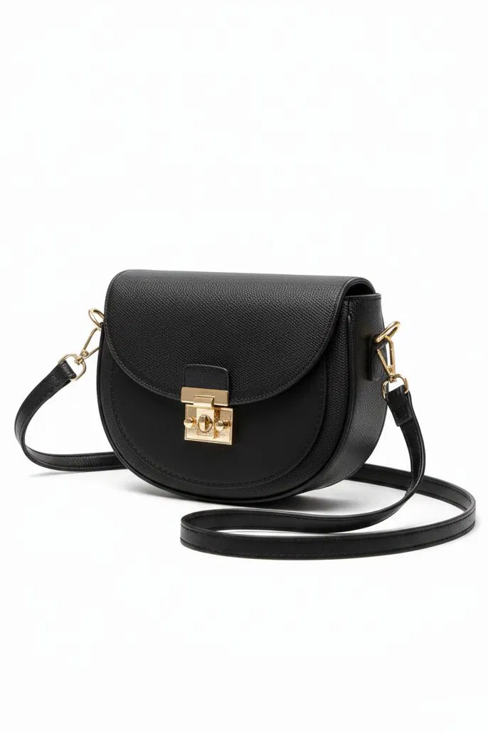 Kadın Siyah Kapaklı Suni Deri Çanta - 28139-SIYAH - TOFİSA