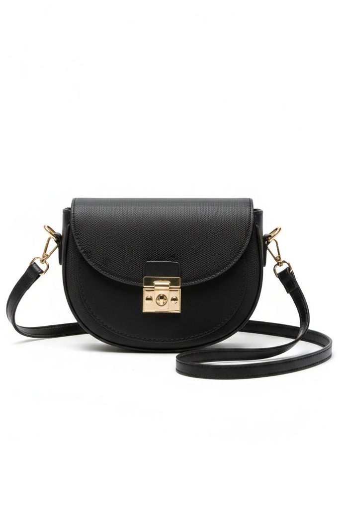 Kadın Siyah Kapaklı Suni Deri Çanta - 28139-SIYAH - 2