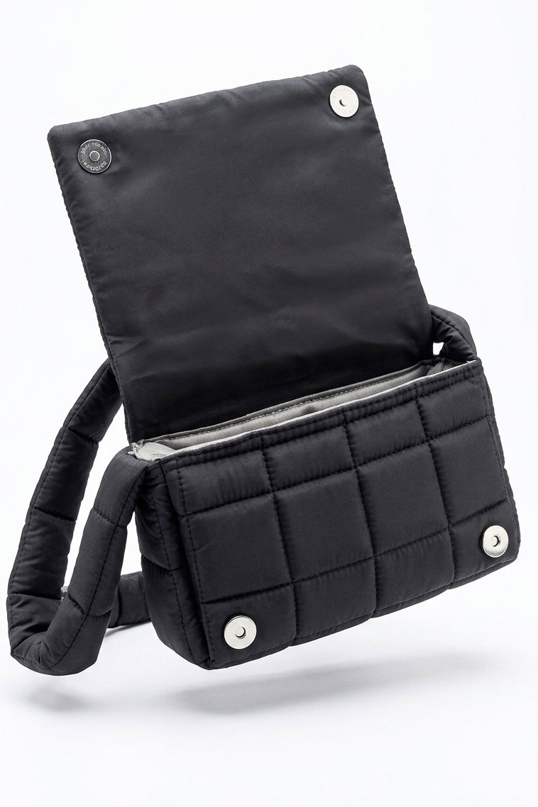 Kadın Siyah Kare Paraşüt Omuz Çanta - 28378-SIYAH - 2