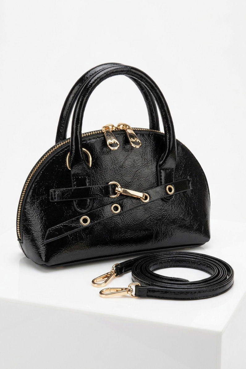 Kadın Siyah Kemer Detaylı Suni Deri Çanta - 28349-SIYAH - 1