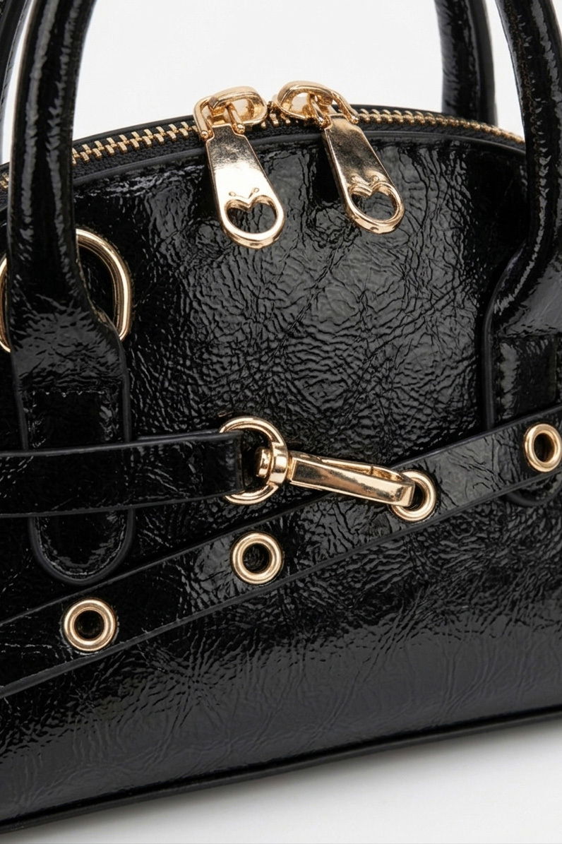 Kadın Siyah Kemer Detaylı Suni Deri Çanta - 28349-SIYAH - 2