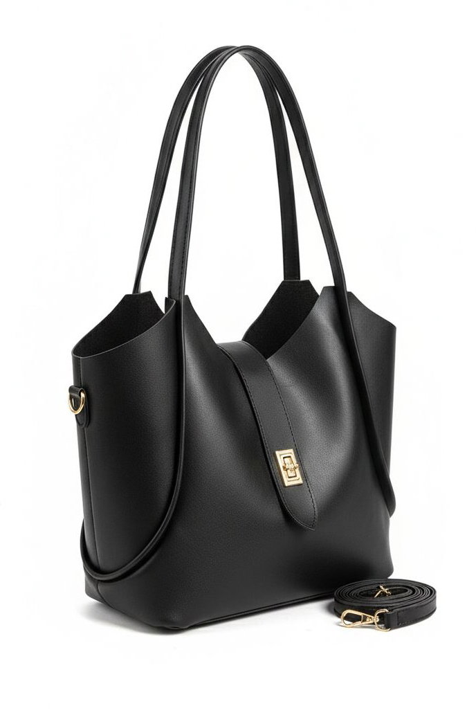 Kadın Siyah Kilit Toka Detaylı Askılı Çanta - 28249-SIYAH - 1