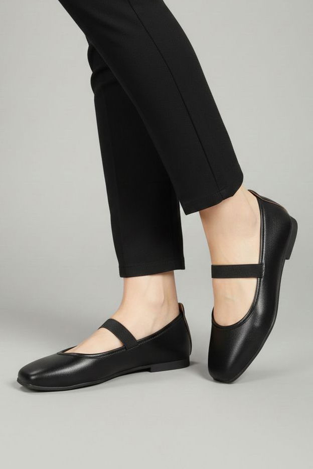 Kadın Siyah Lastikli Düz Babet - 28234-SIYAH - 1