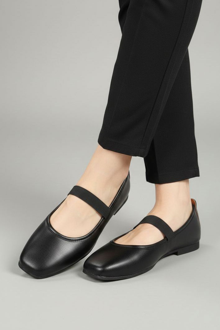 Kadın Siyah Lastikli Düz Babet - 28234-SIYAH - 2