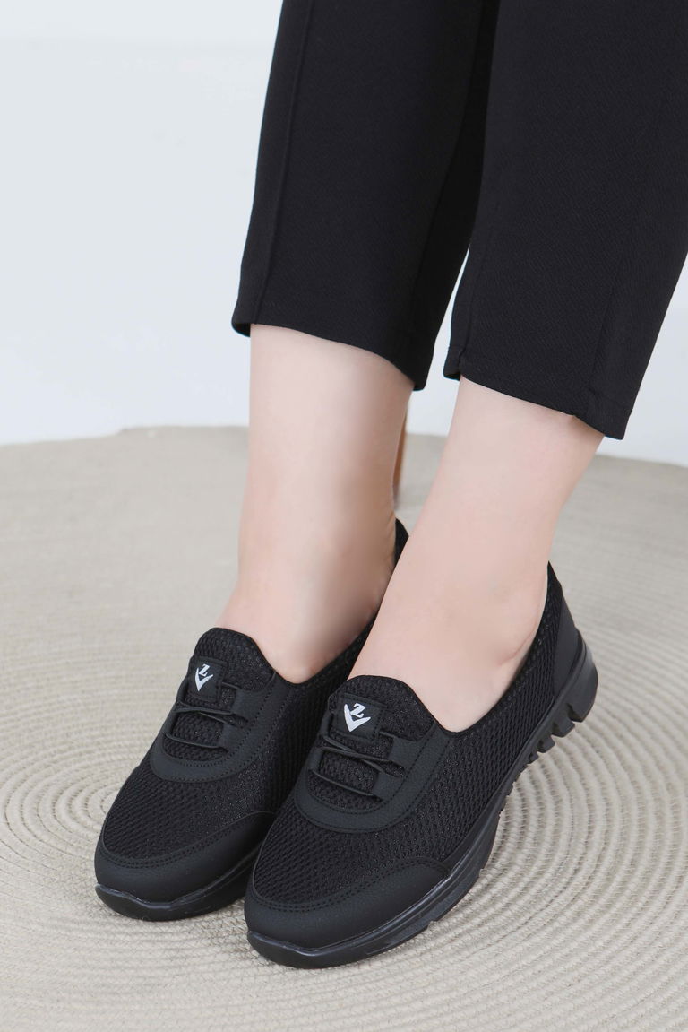 Kadın Siyah Lastikli File Babet - 27475 - TOFİSA