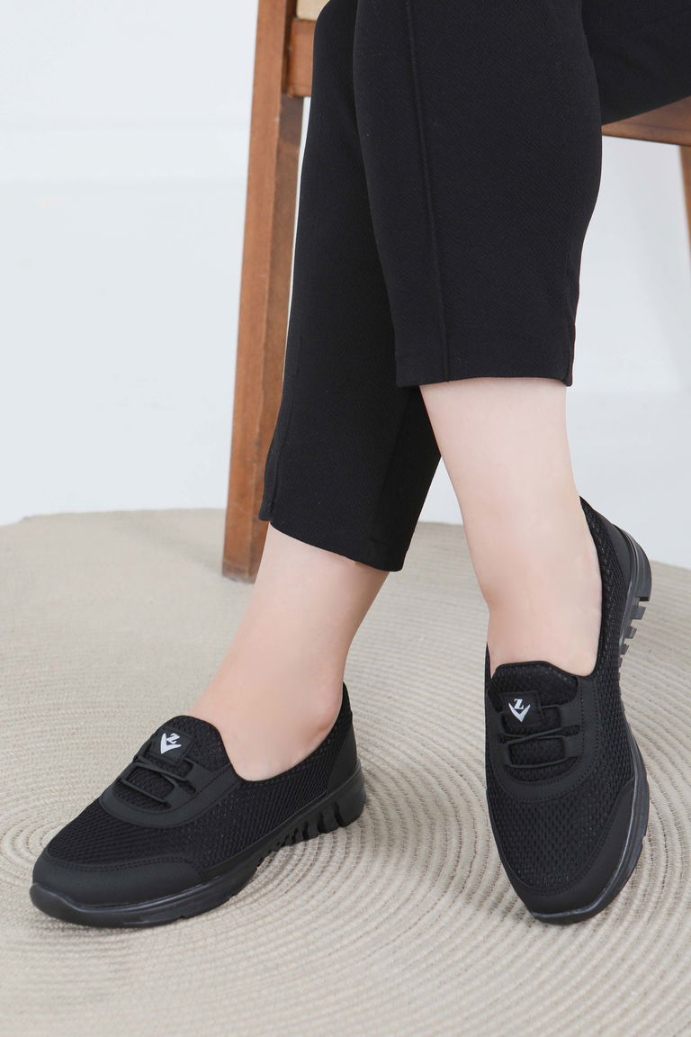 Kadın Siyah Lastikli File Babet - 27475 - TOFİSA