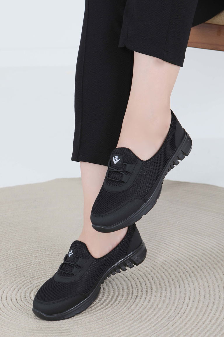 Kadın Siyah Lastikli File Babet - 27475 - TOFİSA