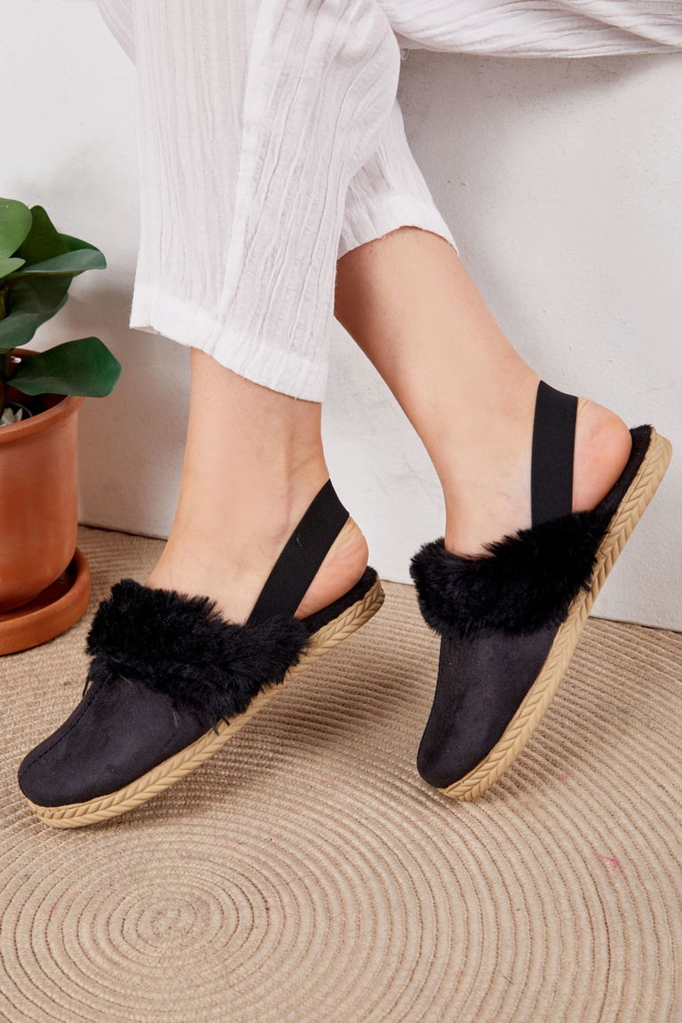 Kadın Siyah Lastikli Terlik - 26396 - TOFİSA