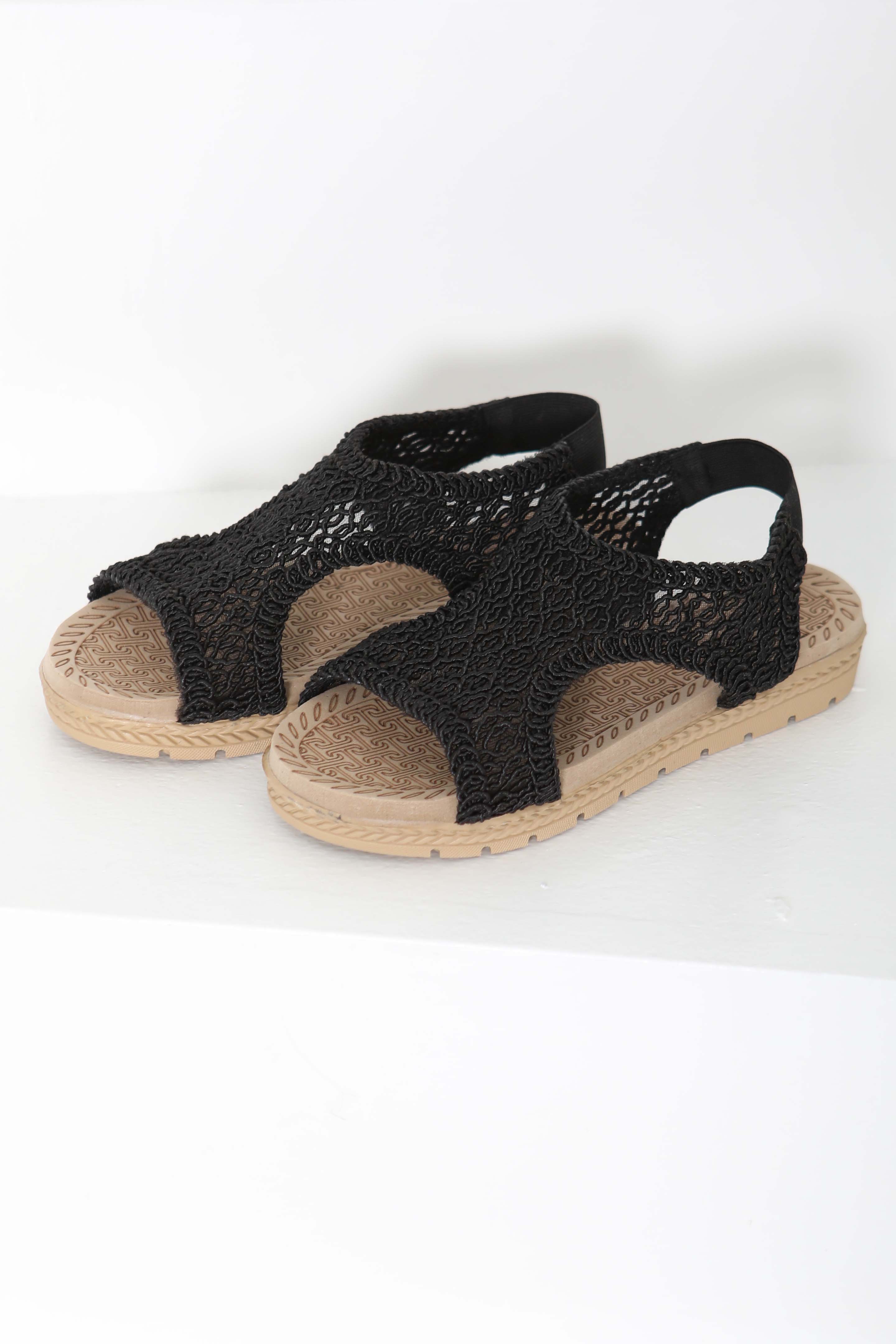 Kadın Siyah Nakış Hasırlı Sandalet - 27156 - 6