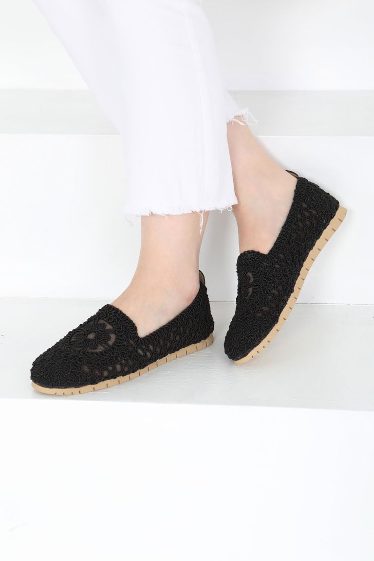 Kadın Siyah Örgülü Babet - 27240 - TOFİSA