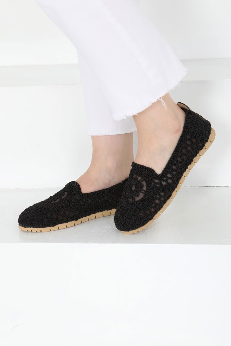 Kadın Siyah Örgülü Babet - 27240 - TOFİSA