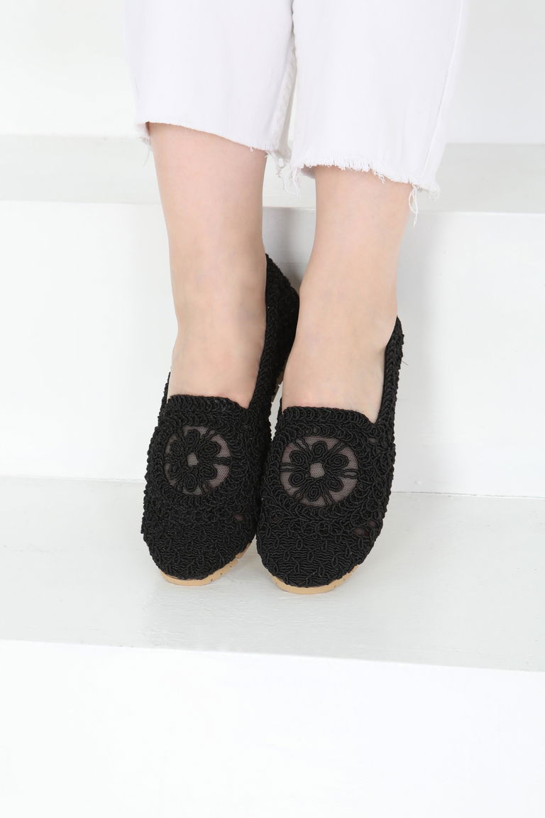 Kadın Siyah Örgülü Babet - 27240 - TOFİSA