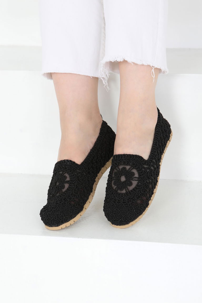 Kadın Siyah Örgülü Babet - 27240 - TOFİSA