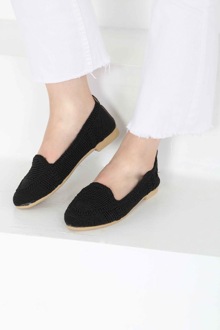 Kadın Siyah Örgülü Babet - 27241 - TOFİSA