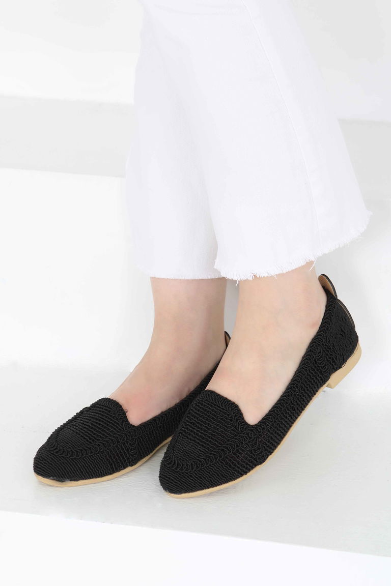 Kadın Siyah Örgülü Babet - 27241 - TOFİSA