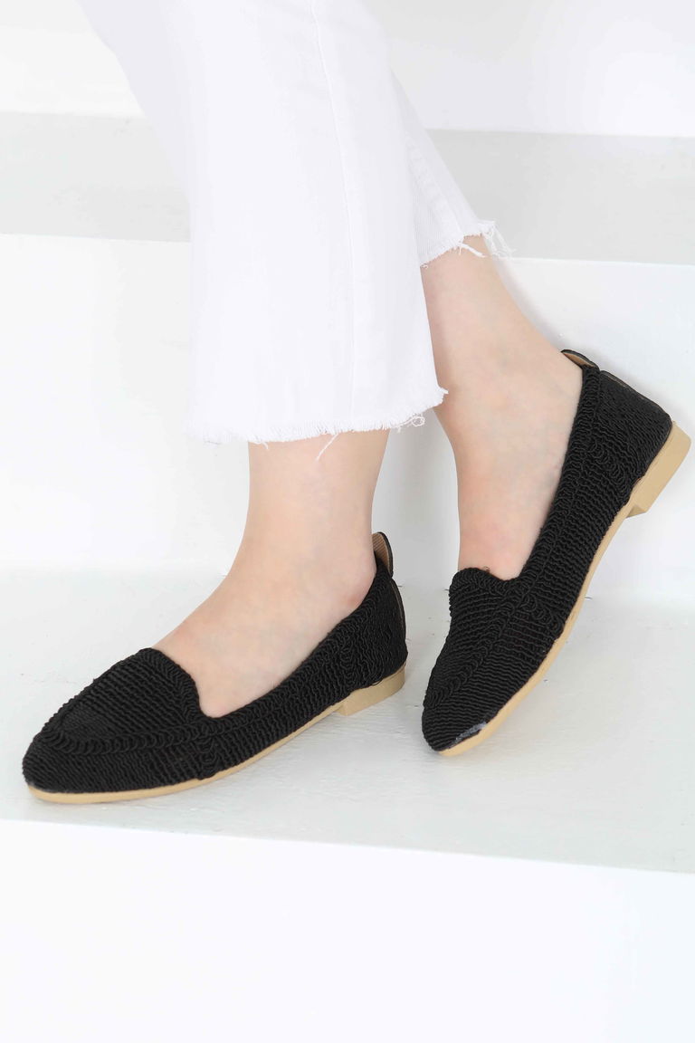 Kadın Siyah Örgülü Babet - 27241 - TOFİSA