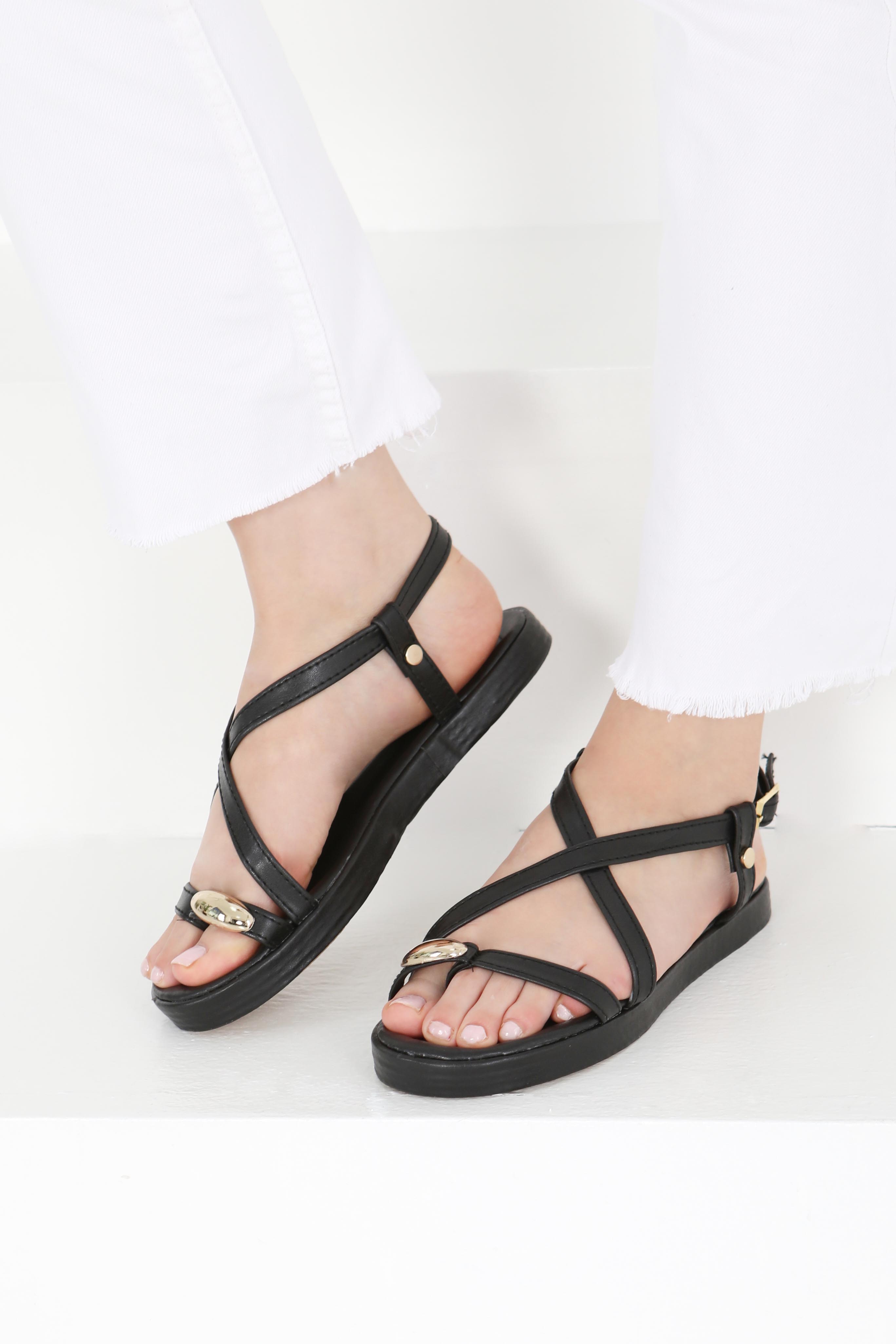 Kadın Siyah Parmak Arası Sandalet - 27403 - 3