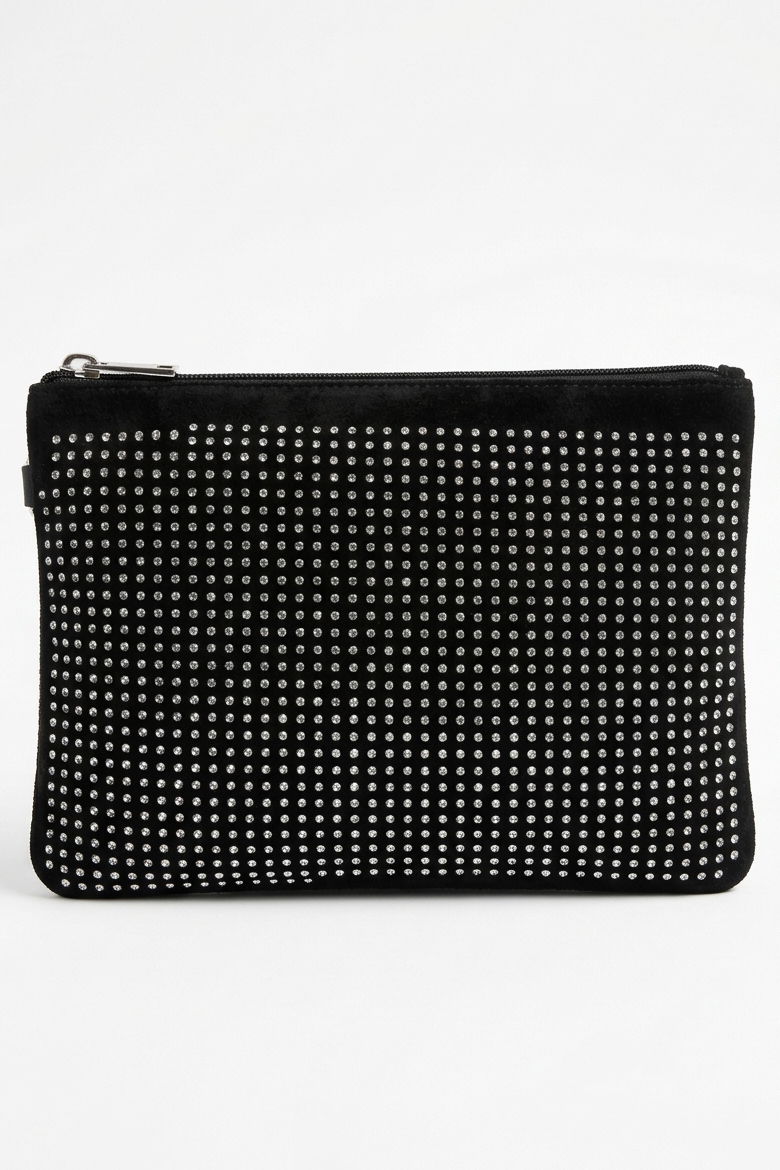 Kadın Siyah Pul Detaylı Kadife El Çantası - 28356-SIYAH - 2