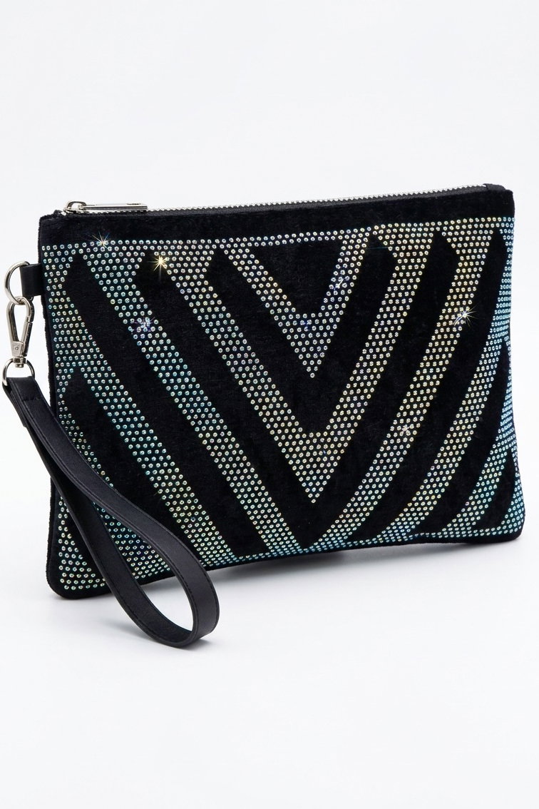 Kadın Siyah Pul Detaylı Kadife El Çantası - 28357-SIYAH - 2