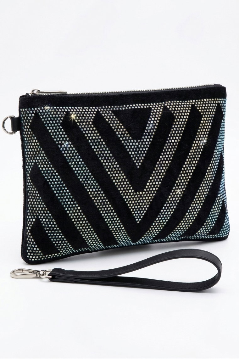 Kadın Siyah Pul Detaylı Kadife El Çantası - 28357-SIYAH - 1