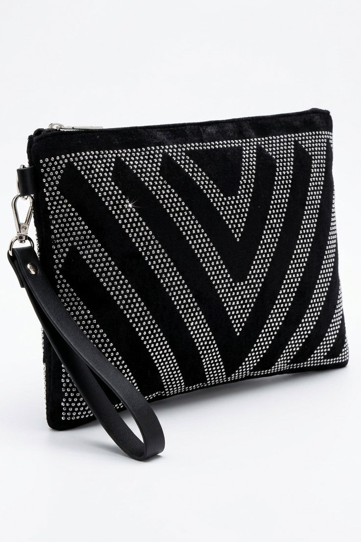 Kadın Siyah Pul Detaylı Kadife El Çantası - 28358-SIYAH - 1