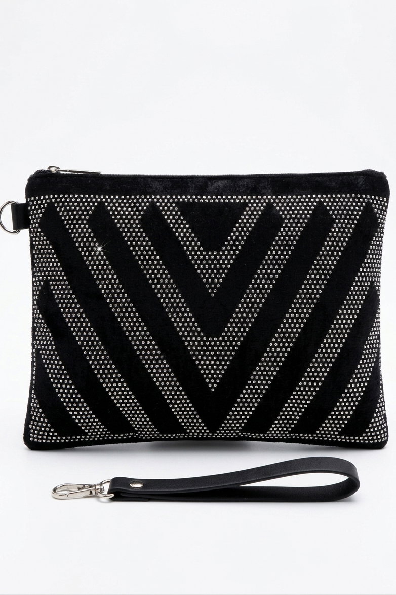 Kadın Siyah Pul Detaylı Kadife El Çantası - 28358-SIYAH - 2