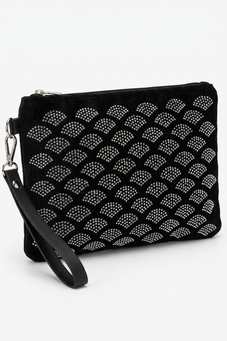 Kadın Siyah Pul Detaylı Kadife El Çantası - 28360-SIYAH - 1