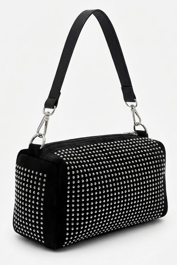 Kadın Siyah Pul Detaylı Slindir Mini Çanta - 28361-SIYAH - 2