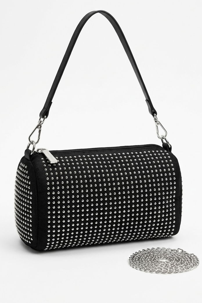 Kadın Siyah Pul Detaylı Slindir Mini Çanta - 28361-SIYAH - 1