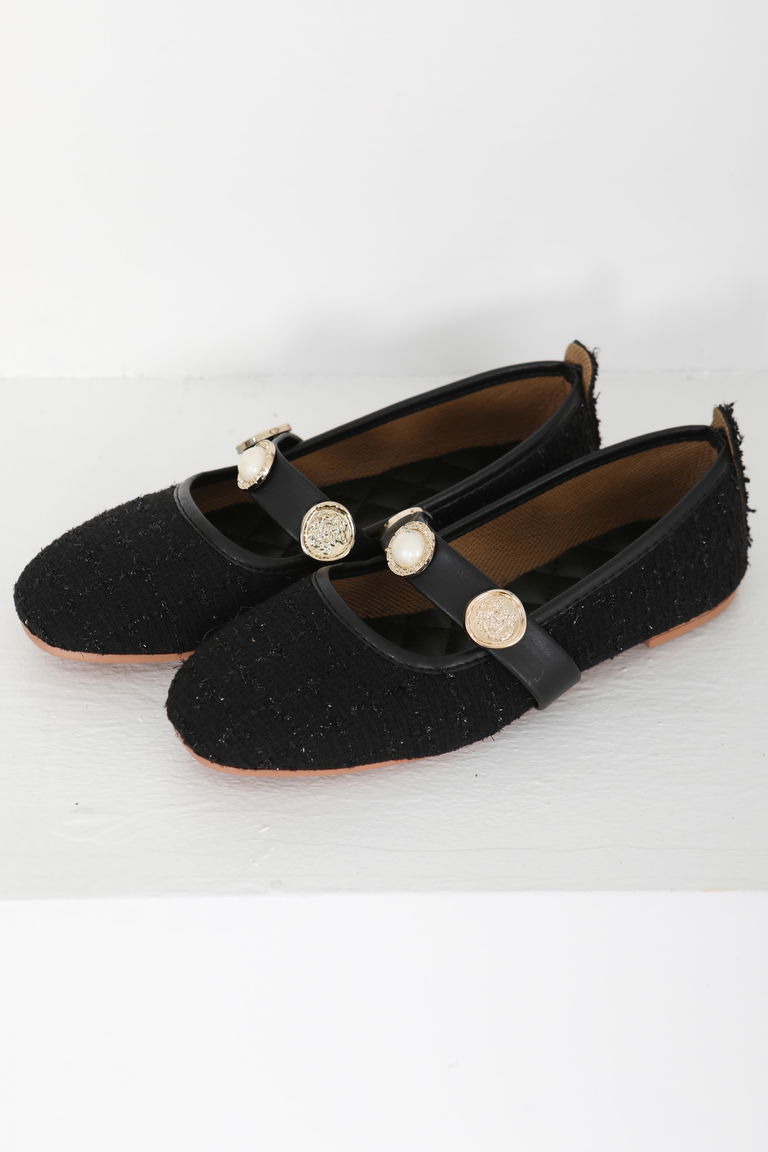 Kadın Siyah Pul İncili Babet - 27413 - TOFİSA