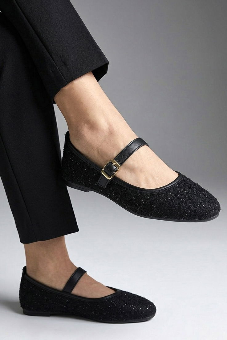 Kadın Siyah Sim Detaylı Kemerli Babet - 28338-SIYAH - 1