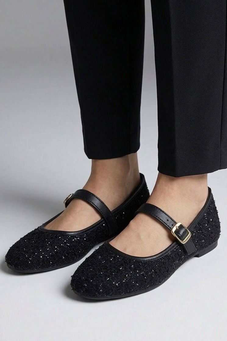 Kadın Siyah Sim Detaylı Kemerli Babet - 28338-SIYAH - 2