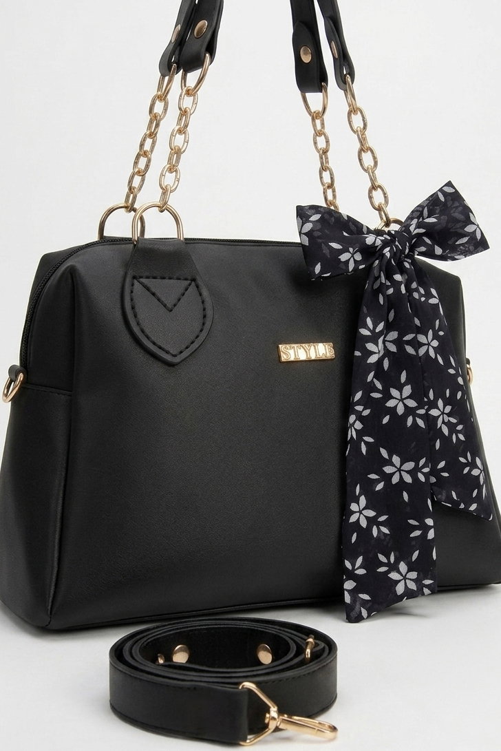 Kadın Siyah Suni Deri Flarlı Çantası - 28432-SIYAH - 2