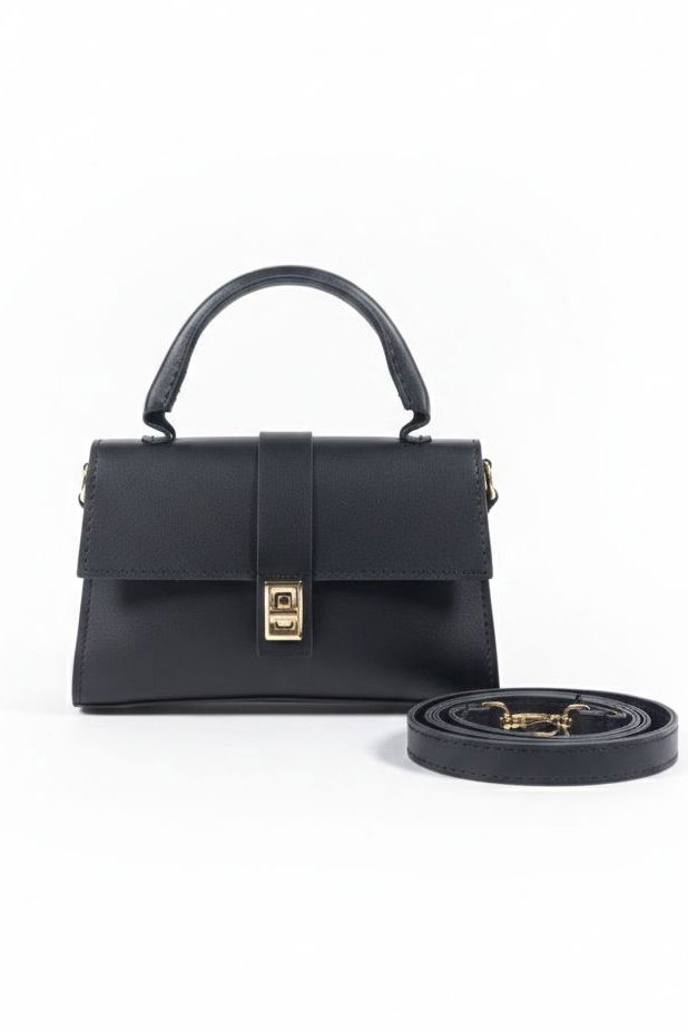 Kadın Siyah Suni Deri Kapaklı Mini El Çantası - 28262-SIYAH - 1