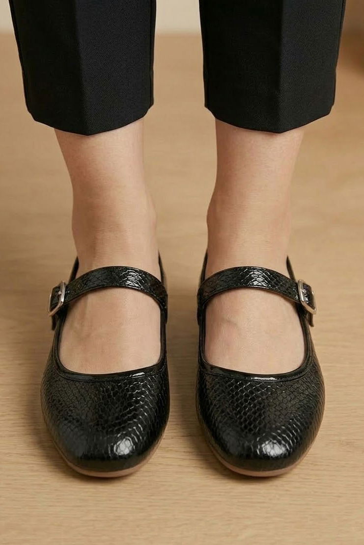 Kadın Siyah Suni Deri Kemerli Babet - 28339-SIYAH - 3