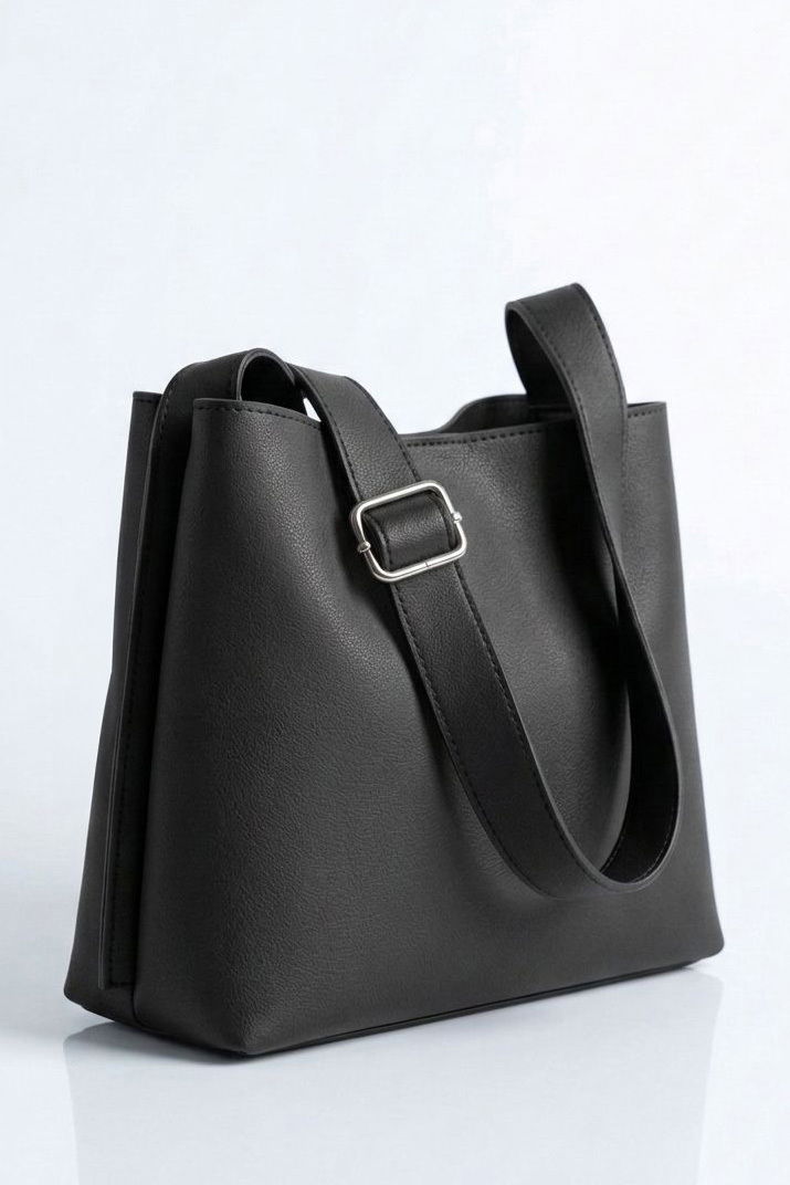 Kadın Siyah Suni Deri Kemerli Omuz Çantası - 28309-SIYAH - 2