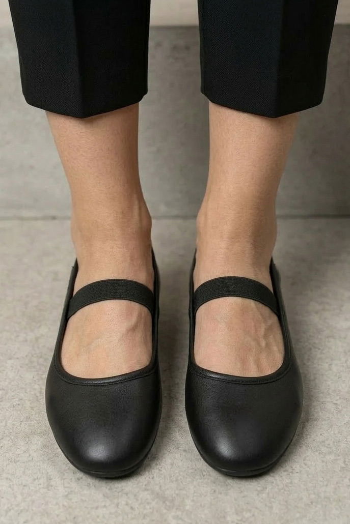 Kadın Siyah Suni Deri Lastikli Babet - 28341-SIYAH - 2