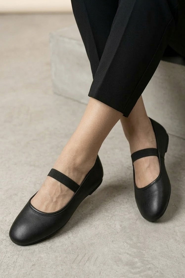 Kadın Siyah Suni Deri Lastikli Babet - 28341-SIYAH - 3