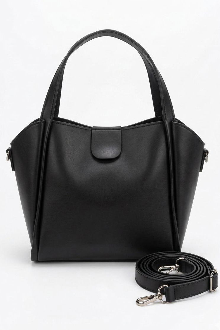 Kadın Siyah Suni Deri Omuz Çantası - 28317-SIYAH - 2