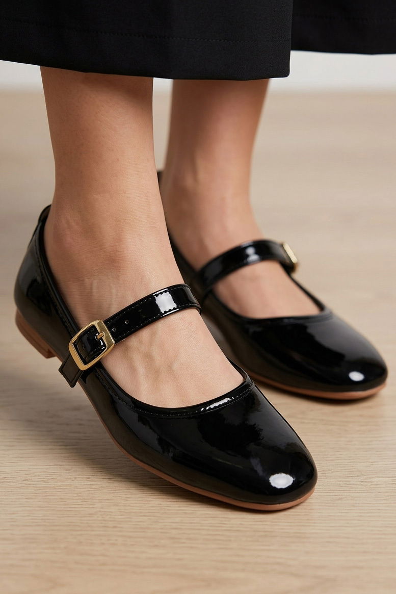 Kadın Siyah Suni Deri Rugan Babet - 28337-SIYAH - 1