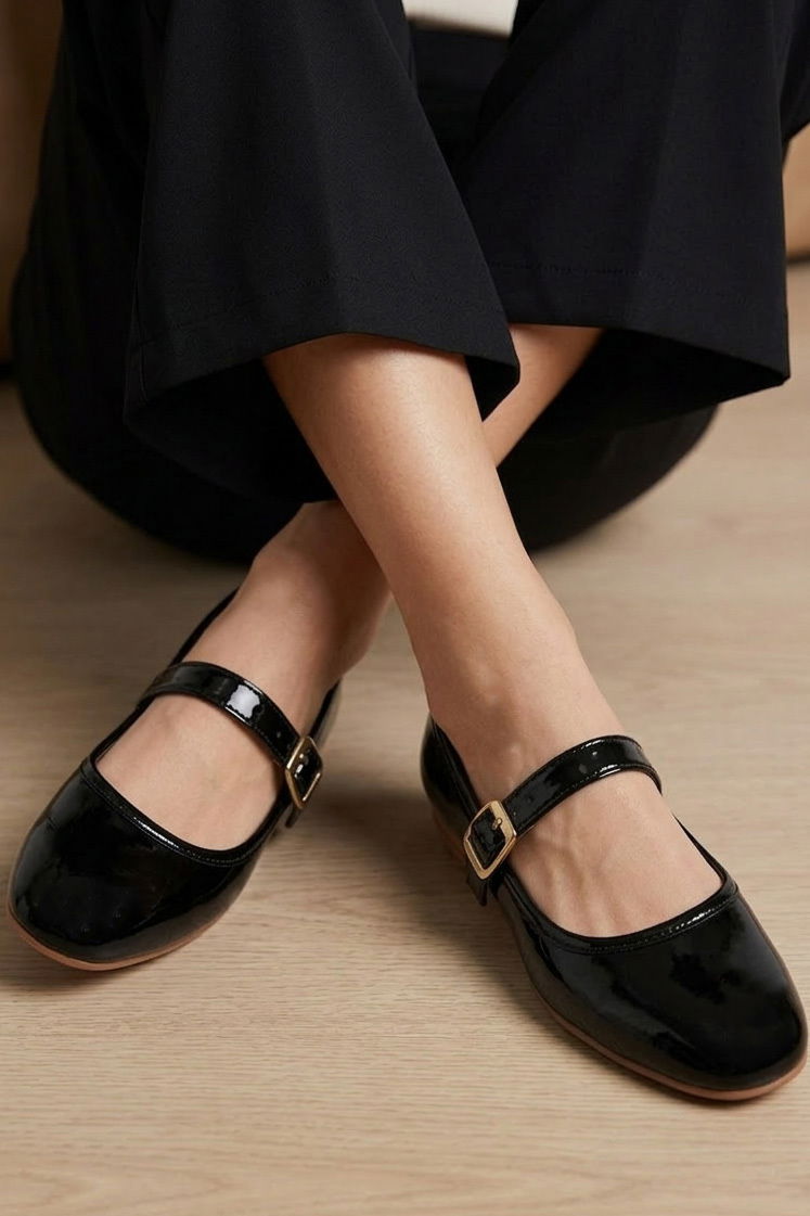 Kadın Siyah Suni Deri Rugan Babet - 28337-SIYAH - 2