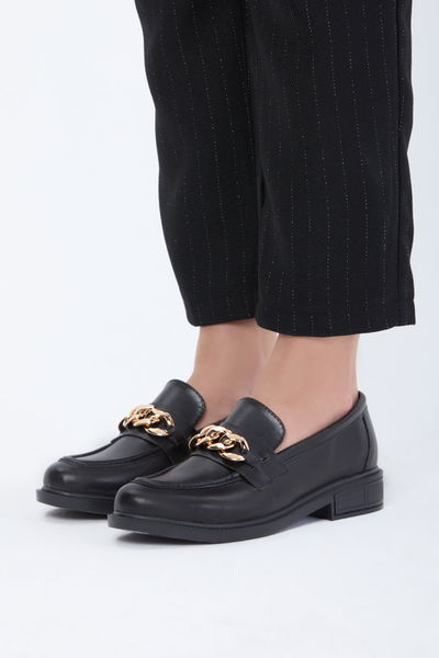 Kadın Siyah Suni Deri Tokalı Ayakkabı - 27080 